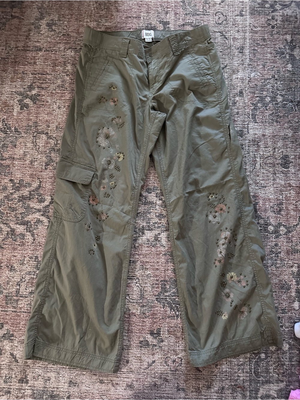 BDG Olive Green Embroidered Cargo Pants for women
